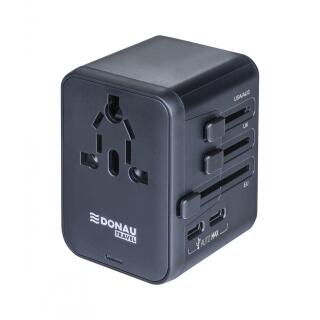 Adapter podróżny Donau TRAVEL 521 USB-C x 2 i USB-A x 2, ładowarka sieciowa, wtyczka EU, UK, USA, AUS czarny