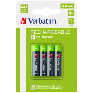 Akumulatorki Verbatim AAA HR03 1,2V, pojemność 950mAh, naładowane 4 sztuki