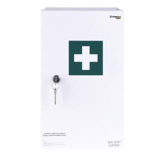 Apteczka ścienna Donau SAFETY, aluminiowa szafka z wyposażeniem, biała 36 x 22 x 12 cm