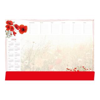 Biuwar podkładka na biurko z kalendarzem i planem tygodniowym 2027 Michalczyk i Prokop T-2-B3 49 x 33,5 cm, blok 52 kartki z listwą czerwone maki