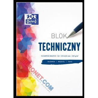 Blok techniczny biały Oxford A3, papier 250 g 10 kartek