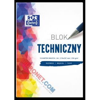 Blok techniczny biały Oxford A4, papier 250 g 10 kartek