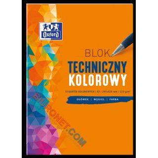 Blok techniczny kolorowy Oxford A3, papier 225 g 10 kartek