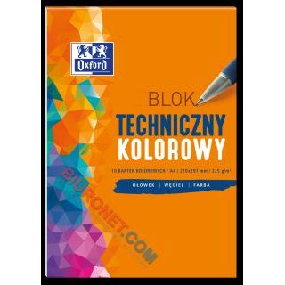 Blok techniczny kolorowy Oxford A4, papier 225 g 10 kartek