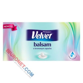 Chusteczki higieniczne 3-warstwowe białe Velvet Balsam Eco Pack, listki o kremowym zapachu, w pudełku 70 sztuk