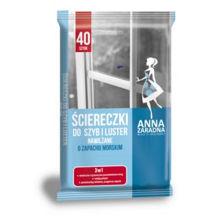 Chusteczki nawilżane Anna Zaradna, do szyb i luster, ściereczki jednorazowe o zapachu morskim 40 sztuk