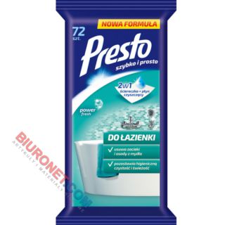 Chusteczki nawilżane Presto Do Łazienki, ściereczki jednorazowe 72 sztuki
