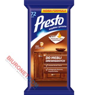 Chusteczki nawilżane Presto do Mebli Drewnianych, ściereczki jednorazowe 72 sztuki