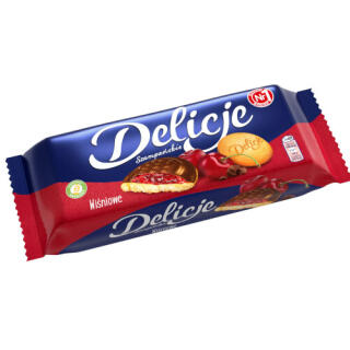 Ciastka biszkopty z owocową galaretką w czekoladzie Delicje Szampańskie Wiśniowe 147 g