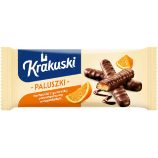 Ciastka Krakuski Paluszki, herbatniki z galaretką pomarańczową, w czekoladzie 144 g