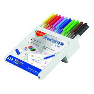 Cienkopisy szkolne KEYROAD Fine Liner, końcówka 0,4mm, plastikowe pudełko 10 kolorów