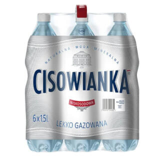 Cisowianka 1,5L x 6 sztuk, woda mineralna, w butelkach PET lekko gazowana
