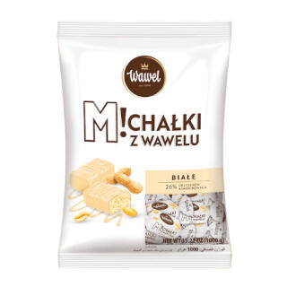 Cukierki w białej czekoladzie z kawałkami orzechów arachidowych Michałki Białe Wawel 1 kg
