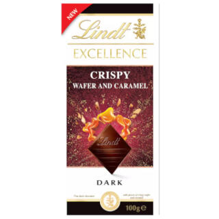 Czekolada Lindt Excellence Crispy Wafer & Caramel, gorzka z chrupiącymi kawałkami wafli i karmelu 100 g