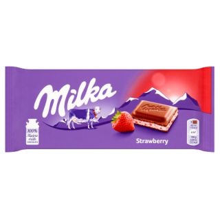 Czekolada Milka Strawberry, mleczna z nadzieniem truskawkowym 100g
