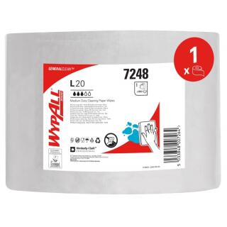 Czyściwo papierowe w rolce Kimberly-Clark WypAll L20 General Clean 7248, białe 2-warstwowe 1 rolka x 1000 listków