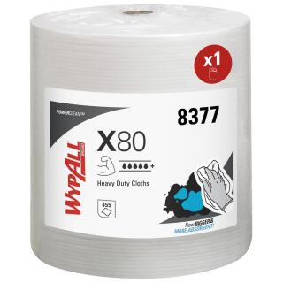 Czyściwo przemysłowe włókninowe wielokrotnego użytku Kimberly-Clark WypAll X80 Power Clean 8377, białe ściereczki 31,5 × 34 cm 1 rolka x 455 listków