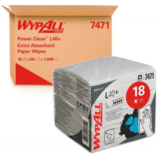 Czyściwo składane włókninowe Kimberly-Clark WypAll L40+ Power Clean 7471, białe ściereczki 30,4 x 31,7 cm 18 x 56 sztuk