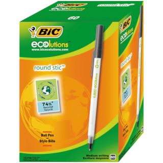 Długopis ze skuwką BIC Round Stick Ecolutions M 1,0 mm, karton 60 sztuk, jednorazowy czarny