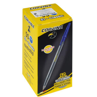 Długopis ze skuwką Carioca Corvina 51, kartonik 50 sztuk, końcówka 1 mm niebieski