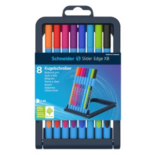 Długopis ze skuwką w etui Schneider Slider Edge gruba końcówka XB, stojak 8 kolorów