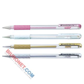 Długopis żelowy ze skuwką i gumowym uchwytem Pentel Hybrid Gel Grip K118 biały