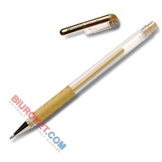 Długopis żelowy ze skuwką i gumowym uchwytem Pentel Hybrid Gel Grip K118, tusz metaliczny złoty