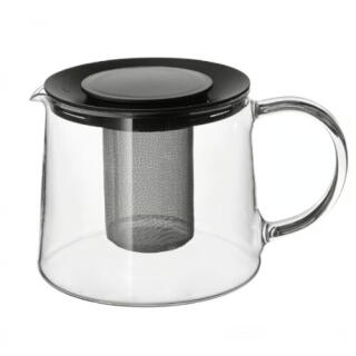 Dzbanek do zaparzania herbaty IKEA Riklig 1,5L, transparentny  szklany czajniczek z czarną pokrywką plastikową 1 sztuka