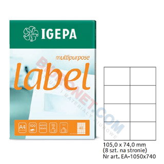 Etykiety uniwersalne Igepa, papierowe, 100 arkuszy A4 105 x 74 mm