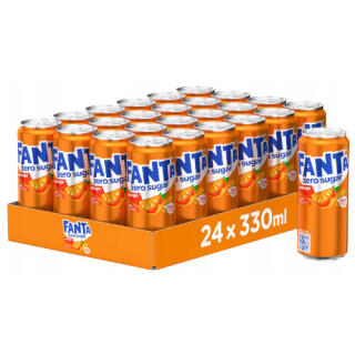 Fanta Zero 0,33L, pomarańczowy napój gazowany bez cukru, w puszce 24 sztuki