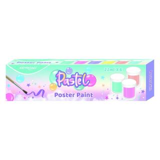 Farby plakatowe w słoiczkach 22 ml KEYROAD Pastel, kolory pastelowe w pudełku z pędzelkiem 6 kolorów