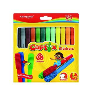 Flamastry trójkątne KEYROAD Capfix Markers, łączone skuwki 24 kolory