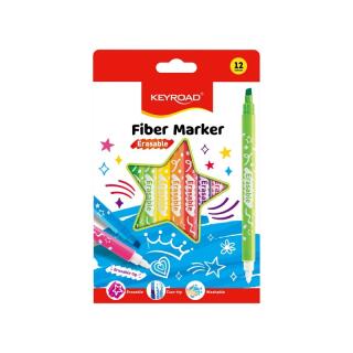 Flamastry wymazywalne KEYROAD Erasable Fiber Marker, podwójna końcówka 12 kolorów