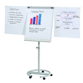 Flipchart mobilny Franken, tablica suchościeralna magnetyczna 68x110 cm, z półką i wyciąganymi ramionami wysokość 180-200 cm