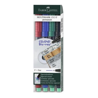 Foliopis permanentny Faber Castell Multimark F 1513, końcówka 0.6 mm, zestaw w etui 4 kolory