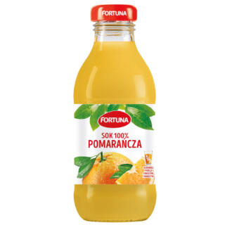Fortuna Sok 100% Pomarańcza 300 ml, owocowy, w szklanej butelce 15 sztuk