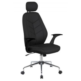 Fotel biurowy obrotowy tapicerowany ekoskórą z zagłówkiem Tenerife Office Products, obrotowy z mechanizmem TILT czarny
