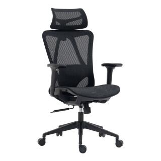 Fotel biurowy regulowany siatkowy z zagłówkiem Egina Office Products, obrotowy czarny