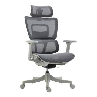 Fotel biurowy regulowany z zagłówkiem siatkowy Skorpios Office Products, obrotowy z podnośnikiem gazowym szary