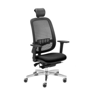 Fotel biurowy regulowany z zagłówkiem Skiatos Office Products, obrotowy z mechanizmem synchronicznym i systemem antishock czarny