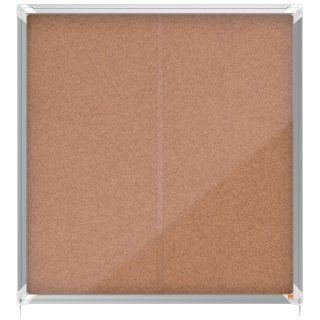 Gablota korkowa Nobo Premium Plus  w aluminiowej ramie, przesuwne szkło, zamykanana na klucz 12 x A4