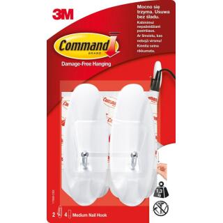 Haczyki uniwersalne Command 17068, z metalowymi uchwytami, białe, średnie do 1,3 kg 2 sztuki