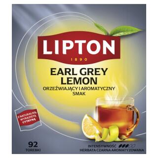Herbata czarna Lipton Earl Grey Lemon, aromatyzowana, torebki ze sznureczkami 92 torebki