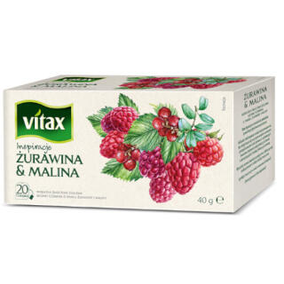 Herbata owocowa Vitax Inspiracje Żurawina & Malina, torebki ze sznureczkami 20 torebek