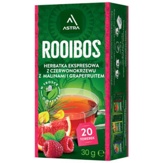 Herbata ziołowa Astra Rooibos z Czerwonokrzewu z Malinami i Grejfruitem, torebki ze sznureczkami 20 torebek