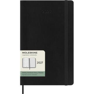 Kalendarz książkowy format 13x21 cm układ tygodniowy 2027 Moleskine Classic Planner Large, oprawa miękka czarny