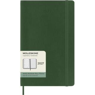 Kalendarz książkowy format 13x21 cm układ tygodniowy 2027 Moleskine Classic Planner Large, oprawa miękka myrtle green