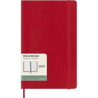 Kalendarz książkowy format 13x21 cm układ tygodniowy 2027 Moleskine Classic Planner Large, oprawa miękka scarlet red