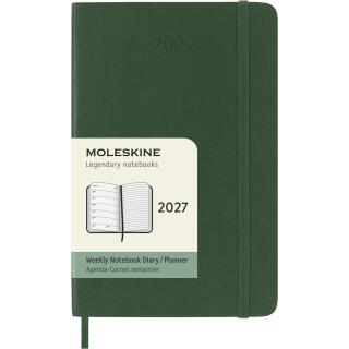 Kalendarz książkowy format 9x14 cm tygodniowy 2027 Moleskine Classic Planner Pocket, oprawa miękka myrtle green