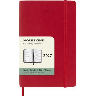 Kalendarz książkowy format 9x14 cm tygodniowy 2027 Moleskine Classic Planner Pocket, oprawa miękka scarlet red
